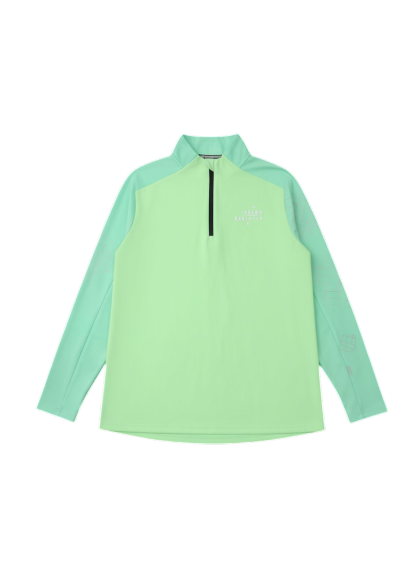 Plugmarket Running Division fluorescent green and mint green long sleeve running top with quarter zip.