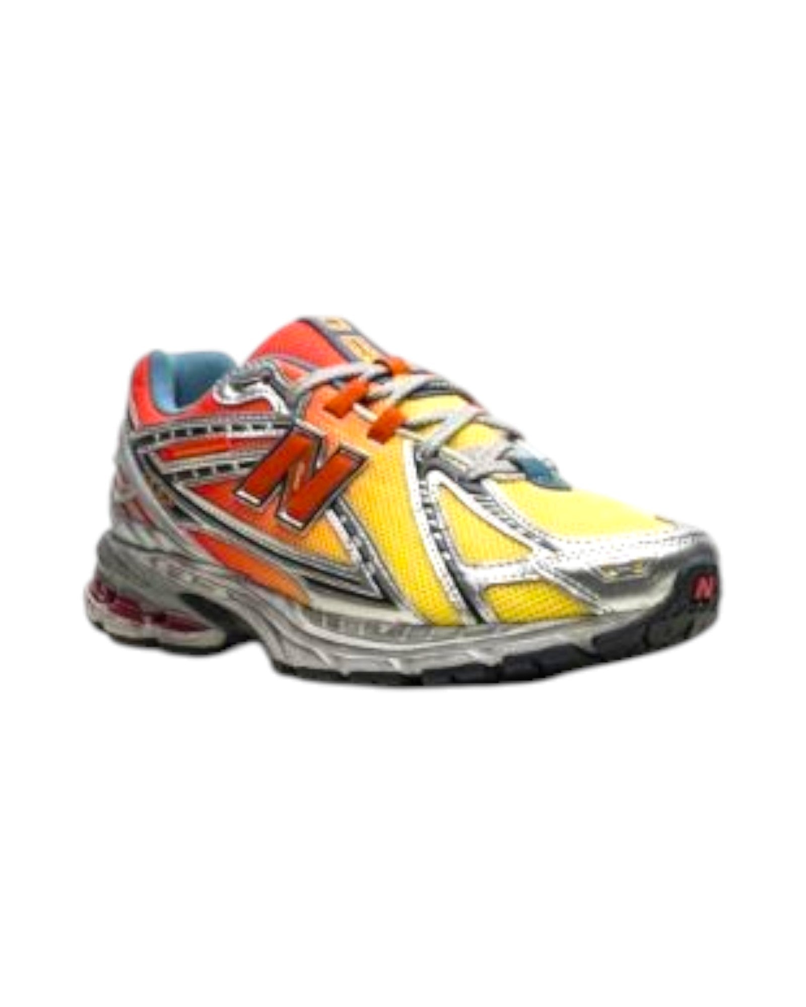 Plugmarket New Balance 1906r running shoes in yellow, orange, red, and silver with blue accents.