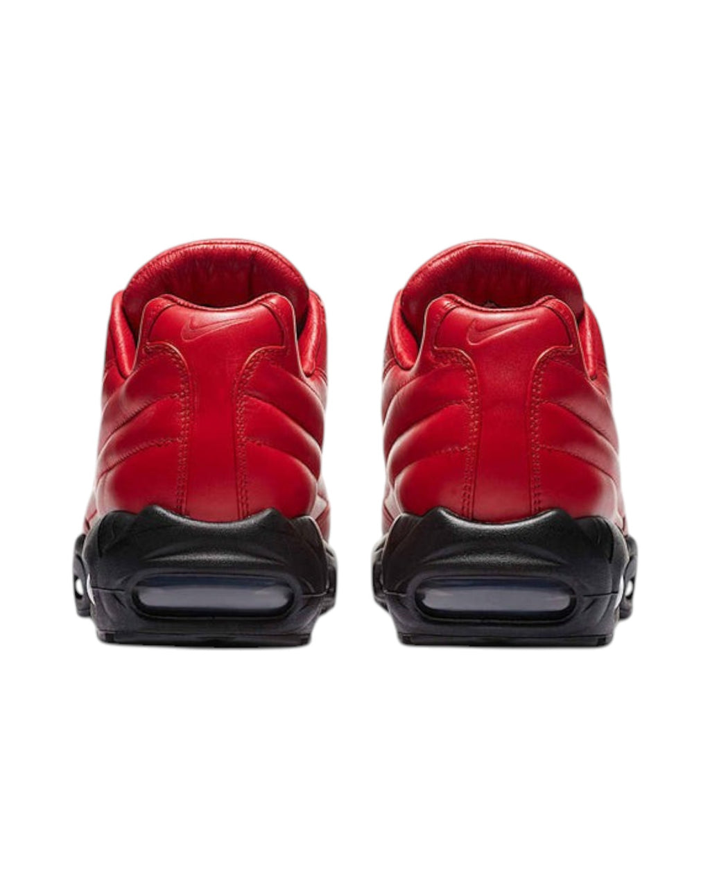 Plugmarket - Nike x Supreme Air Max 95 Lux Gym Red leather sneakers with black soles and visible air cushioning.