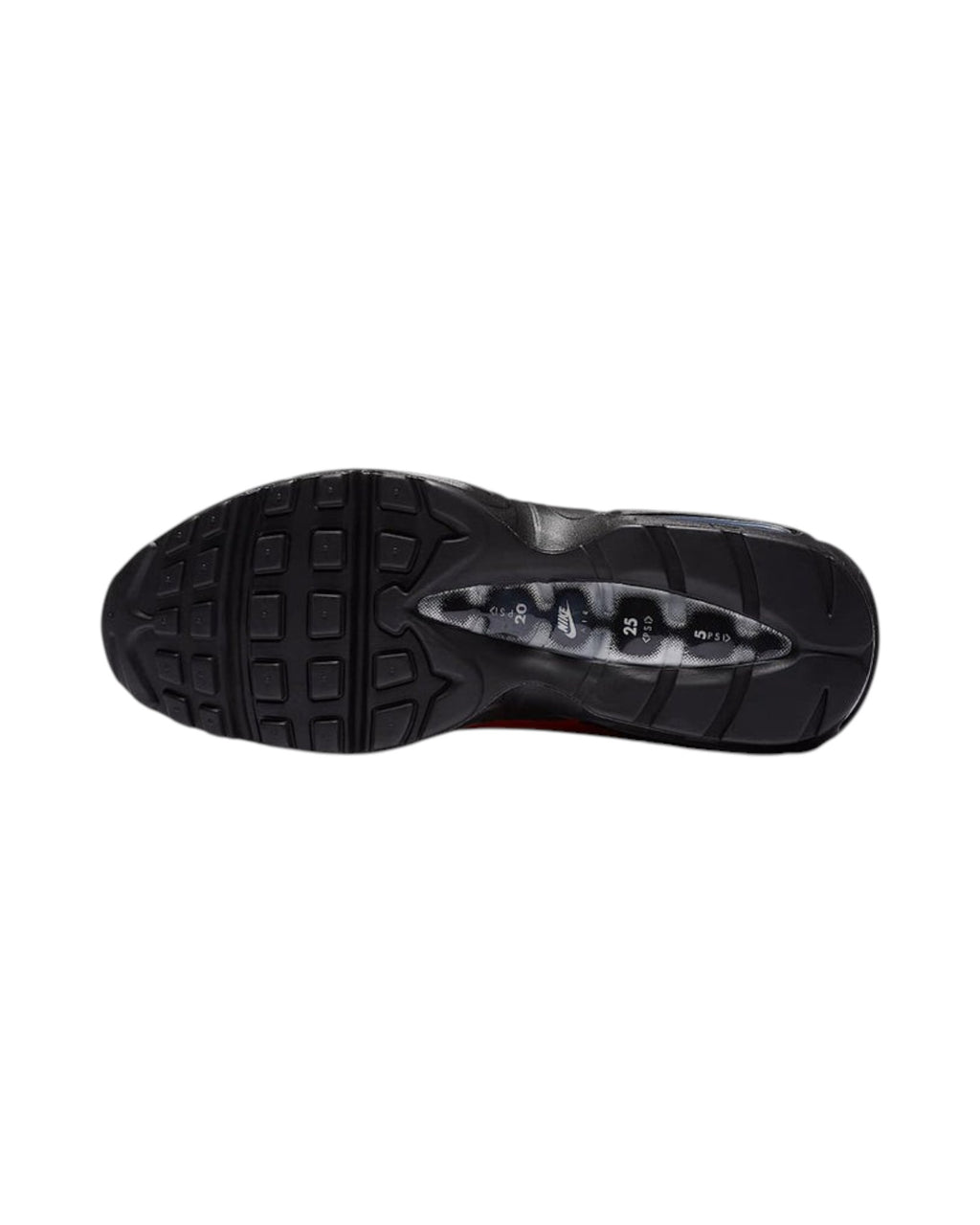 Plugmarket - Nike x Supreme Air Max 95 Lux Gym Red sneakers, black sole with red accents and visible air cushioning.