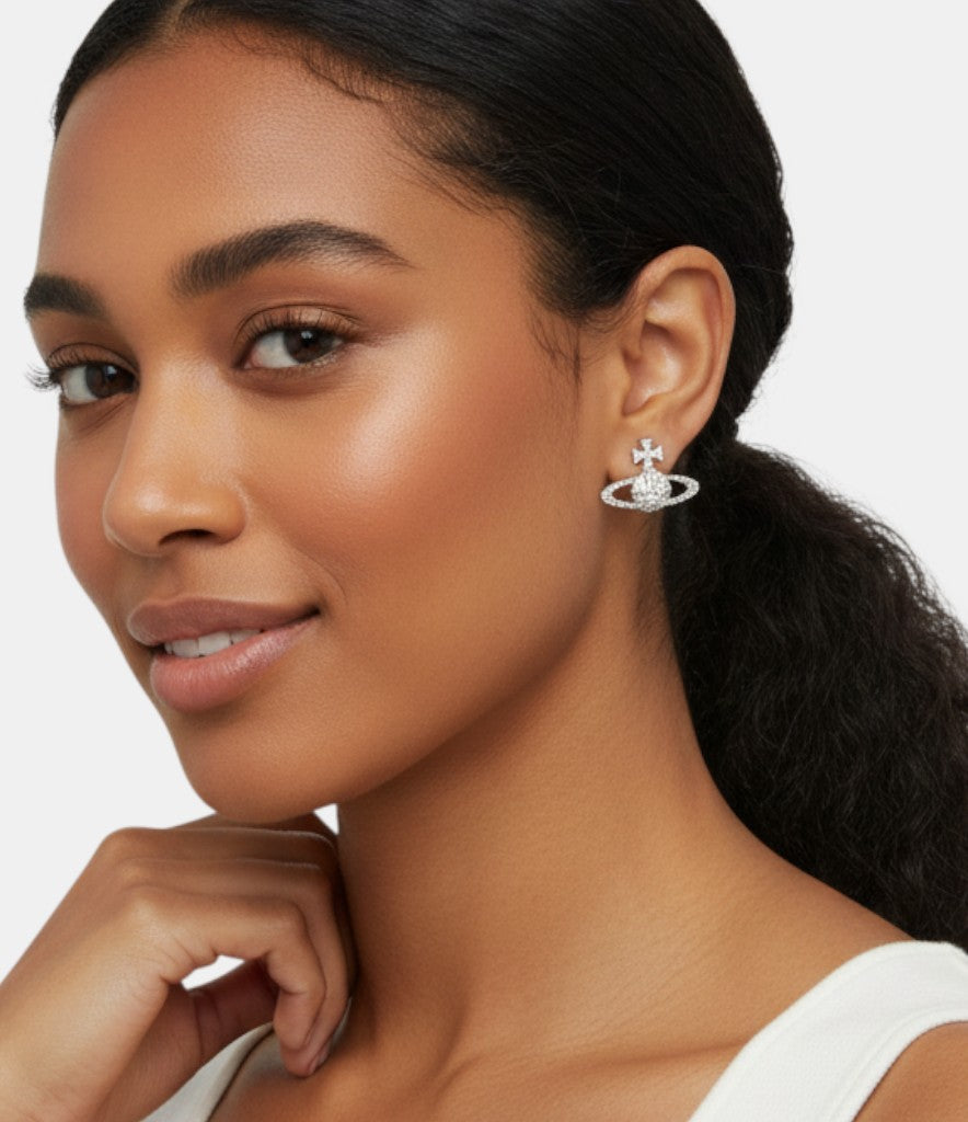 Plugmarket Vivienne Westwood Mayfair Bas Relief silver orb earrings with crystals